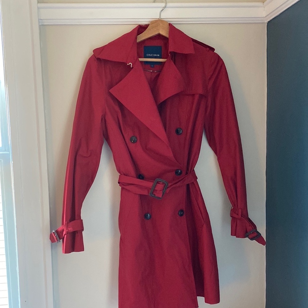 Cole Haan Red Hooded Trench Coat